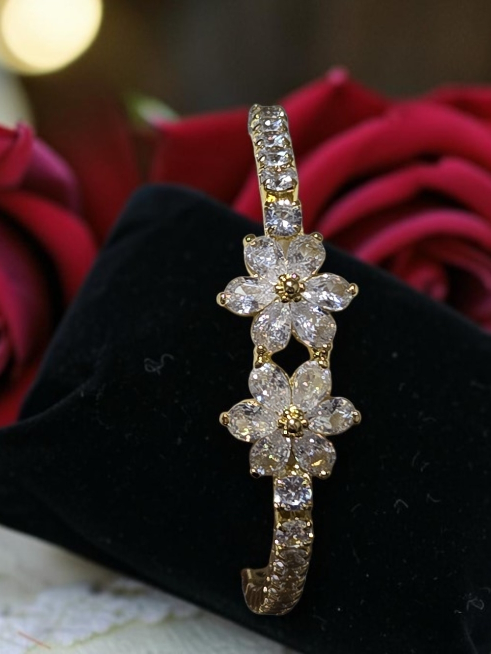 Swarovski Gold Floral Crystal Bracelet with White Stones